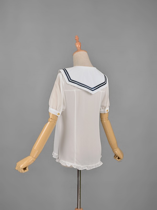 Sailor Collar Chiffon Short Sleeve Blouse 