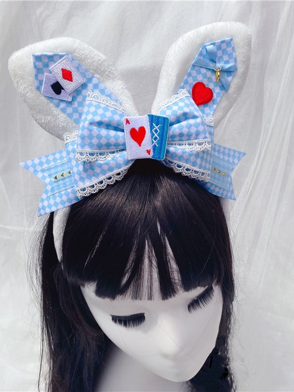 Sky Blue Grid Bunny Ears Hair Band Sky Blue Grid Bunny Ears Hair Band