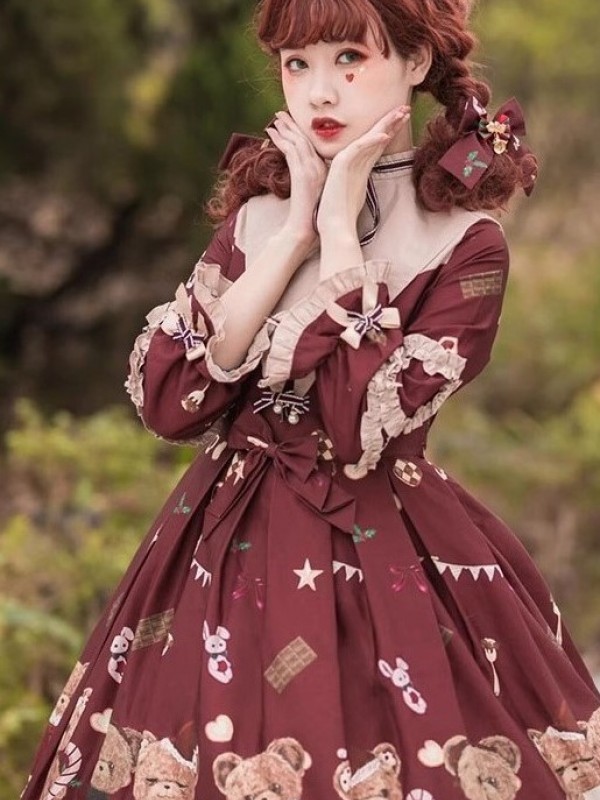 Aurorakiss original lolita long-sleeved OP spring and summer girl sweetheart dress Lolita spot dress Aurorakiss original lolita long-sleeved OP spring and summer girl sweetheart dress Lolita spot dress