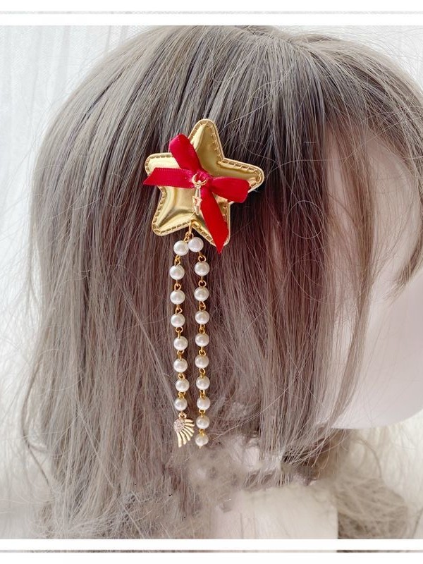 Star Faux Pearl Chain Hair Clips Star Faux Pearl Chain Hair Clips