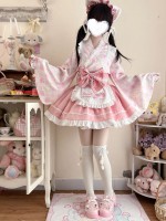 【Summer cute Cat】~Lolita~Pink Japanesestyle Maid Dress 【Summer cute Cat】~Lolita~Pink Japanesestyle Maid Dress