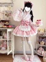 【Summer cute Cat】~Lolita~Pink Japanesestyle Maid Dress 【Summer cute Cat】~Lolita~Pink Japanesestyle Maid Dress
