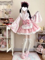 【Summer cute Cat】~Lolita~Pink Japanesestyle Maid Dress 【Summer cute Cat】~Lolita~Pink Japanesestyle Maid Dress