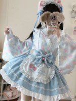 【Summer cute Cat】~Lolita~Blue Japanesestyle Maid Dress 【Summer cute Cat】~Lolita~Blue Japanesestyle Maid Dress