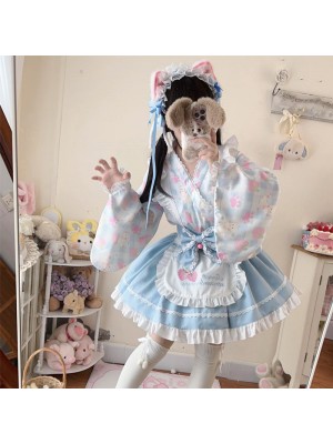 【Summer cute Cat】~Lolita~Blue Japanesestyle Maid Dress