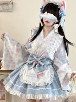 【Summer cute Cat】~Lolita~Blue Japanesestyle Maid Dress 【Summer cute Cat】~Lolita~Blue Japanesestyle Maid Dress