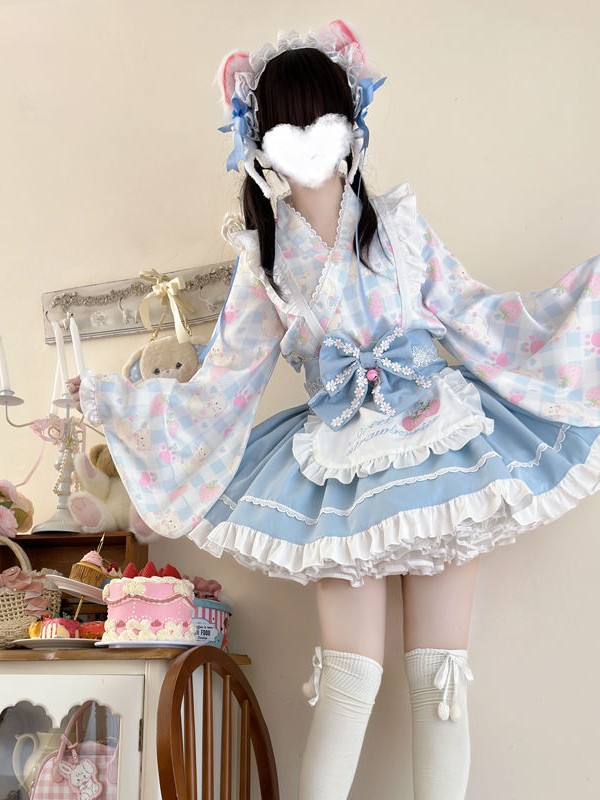 【Summer cute Cat】~Lolita~Blue Japanesestyle Maid Dress 【Summer cute Cat】~Lolita~Blue Japanesestyle Maid Dress
