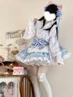 【Summer cute Cat】~Lolita~Blue Japanesestyle Maid Dress 【Summer cute Cat】~Lolita~Blue Japanesestyle Maid Dress
