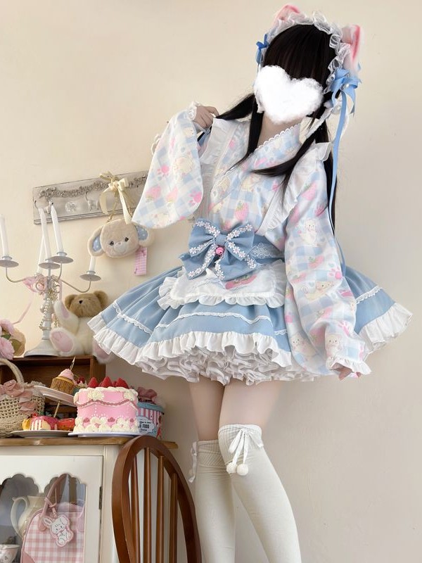 【Summer cute Cat】~Lolita~Blue Japanesestyle Maid Dress 【Summer cute Cat】~Lolita~Blue Japanesestyle Maid Dress