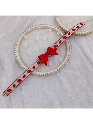 Sweet Bowknot Strawberry Print Choker Necklace