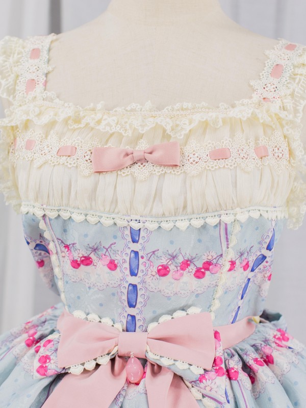 Sweet Cherry Print JSK Bow Belt Jumperskirt