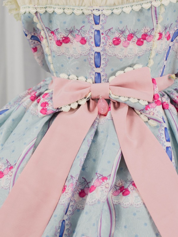 Sweet Cherry Print JSK Bow Belt Jumperskirt