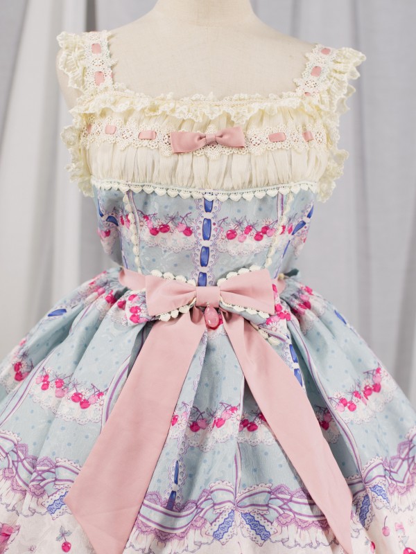 Sweet Cherry Print JSK Bow Belt Jumperskirt