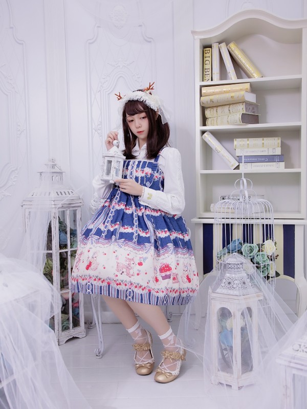 Sweet Cherry Deer Print Special Lolita Jumperskirt
