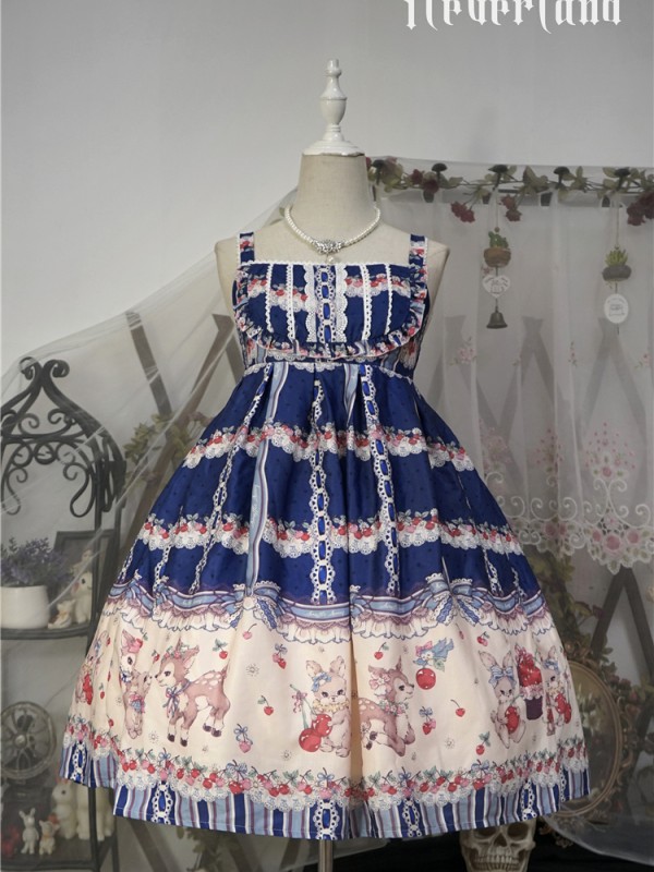 Sweet Cherry Deer Print Special Lolita Jumperskirt