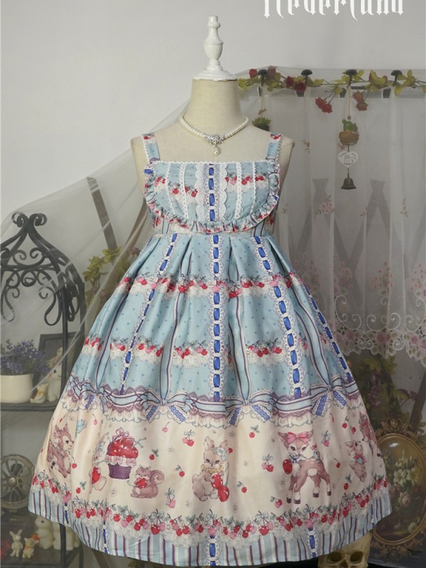 Sweet Cherry Deer Print Special Lolita Jumperskirt
