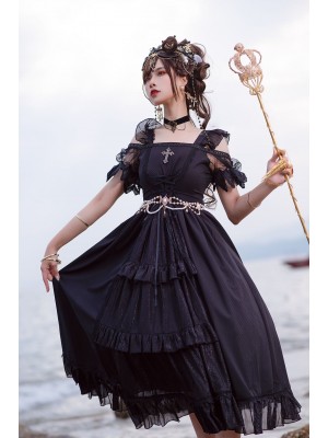The city of Sin - Off Shoulder Open Front Gothic Short Sleeve One-piece