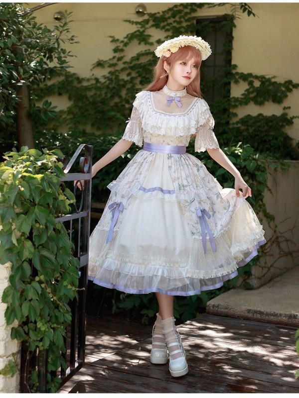 【The inflorescence of Letter and poem】~lolita~Cherry Butterfly Print ONE-PIECE~Chiffon Princess Dress 【The inflorescence of Letter and poem】~lolita~Cherry Butterfly Print ONE-PIECE~Chiffon Princess Dress