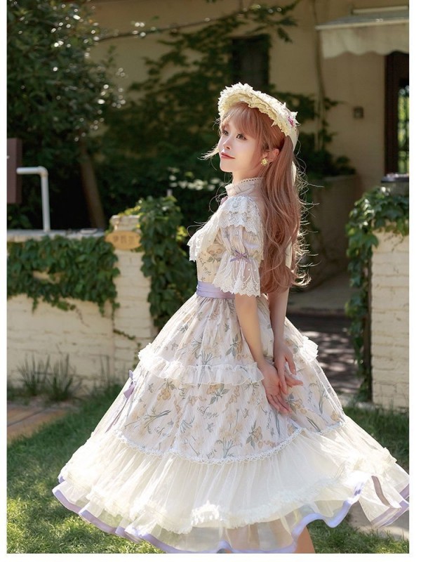 【The inflorescence of Letter and poem】~lolita~Cherry Butterfly Print ONE-PIECE~Chiffon Princess Dress 【The inflorescence of Letter and poem】~lolita~Cherry Butterfly Print ONE-PIECE~Chiffon Princess Dress