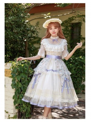 【The inflorescence of Letter and poem】~lolita~Cherry Butterfly Print ONE-PIECE~Chiffon Princess Dress