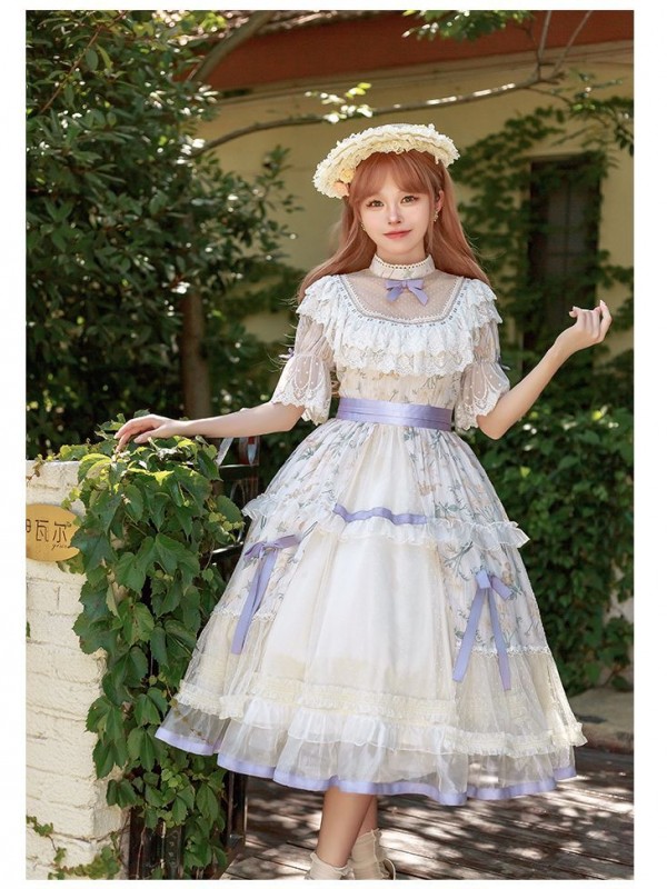 【The inflorescence of Letter and poem】~lolita~Cherry Butterfly Print ONE-PIECE~Chiffon Princess Dress 【The inflorescence of Letter and poem】~lolita~Cherry Butterfly Print ONE-PIECE~Chiffon Princess Dress