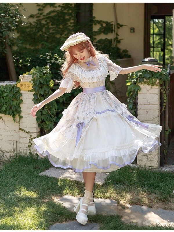【The inflorescence of Letter and poem】~lolita~Cherry Butterfly Print ONE-PIECE~Chiffon Princess Dress 【The inflorescence of Letter and poem】~lolita~Cherry Butterfly Print ONE-PIECE~Chiffon Princess Dress