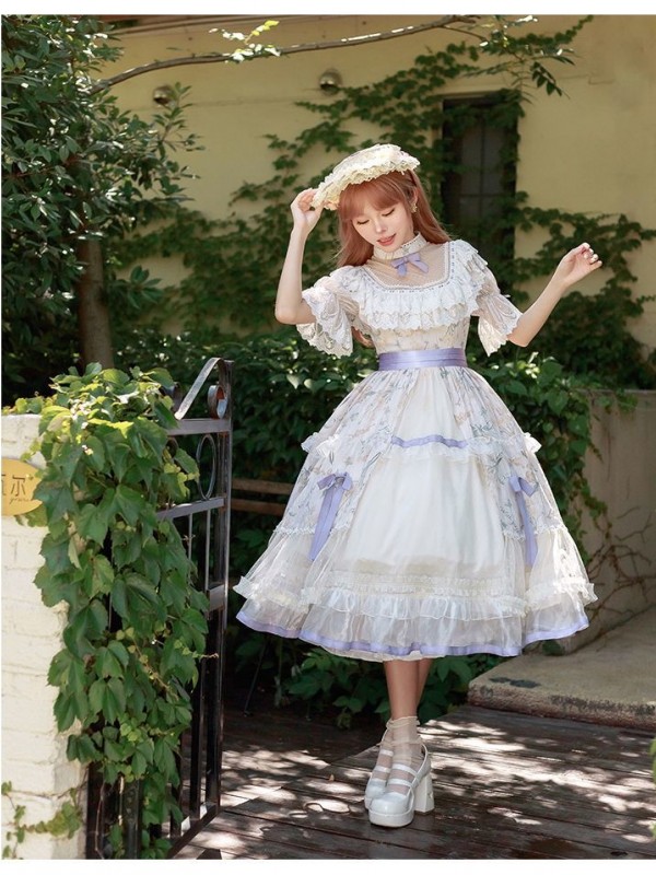 【The inflorescence of Letter and poem】~lolita~Cherry Butterfly Print ONE-PIECE~Chiffon Princess Dress 【The inflorescence of Letter and poem】~lolita~Cherry Butterfly Print ONE-PIECE~Chiffon Princess Dress