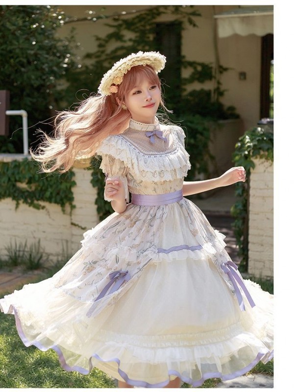 【The inflorescence of Letter and poem】~lolita~Cherry Butterfly Print ONE-PIECE~Chiffon Princess Dress 【The inflorescence of Letter and poem】~lolita~Cherry Butterfly Print ONE-PIECE~Chiffon Princess Dress