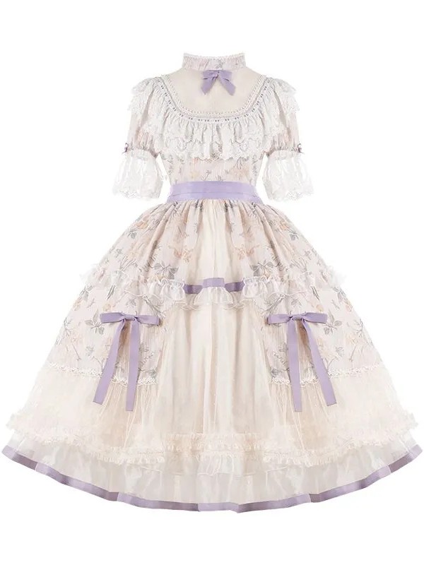 【The inflorescence of Letter and poem】~lolita~Cherry Butterfly Print ONE-PIECE~Chiffon Princess Dress