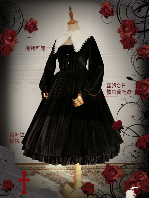Velvet Nun Detachable Collar One-piece 