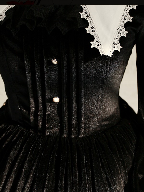 Velvet Nun Detachable Collar One-piece 