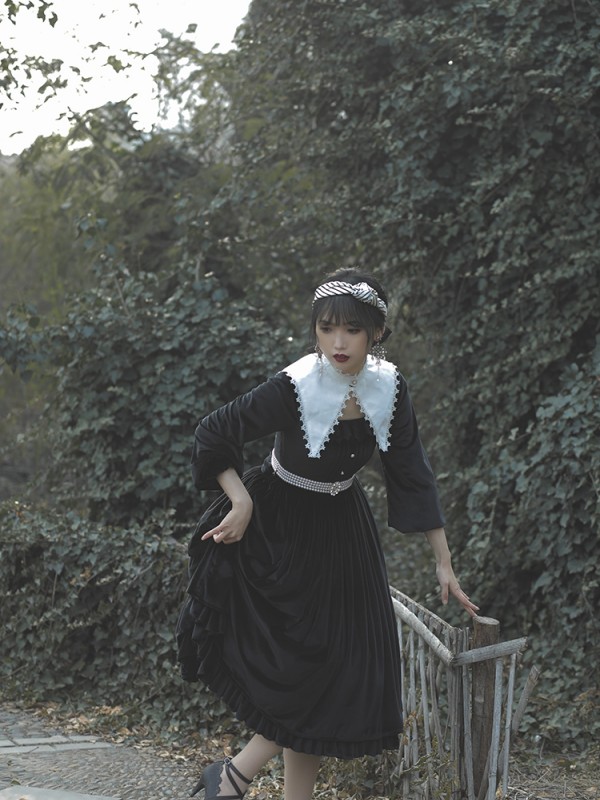 Velvet Nun Detachable Collar One-piece 