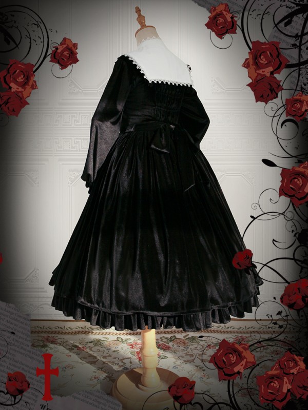 Velvet Nun Detachable Collar One-piece 