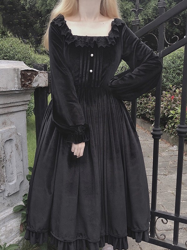 Velvet Nun Detachable Collar One-piece 