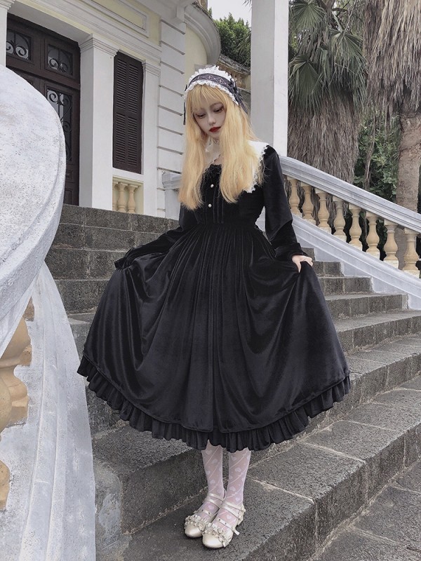 Velvet Nun Detachable Collar One-piece 