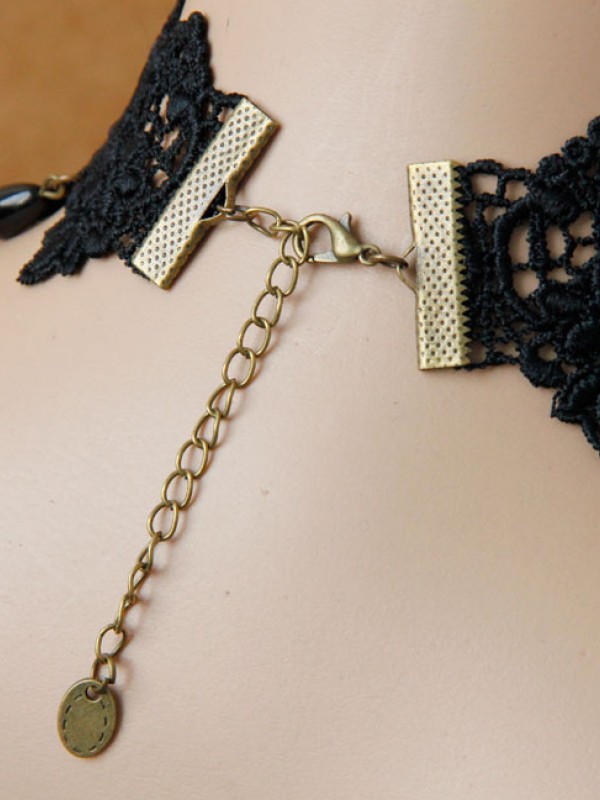 Vintage Fringe Black Lace Choker