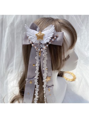 Wings and Pentagram Hair Clip with Faux Pearls Chain