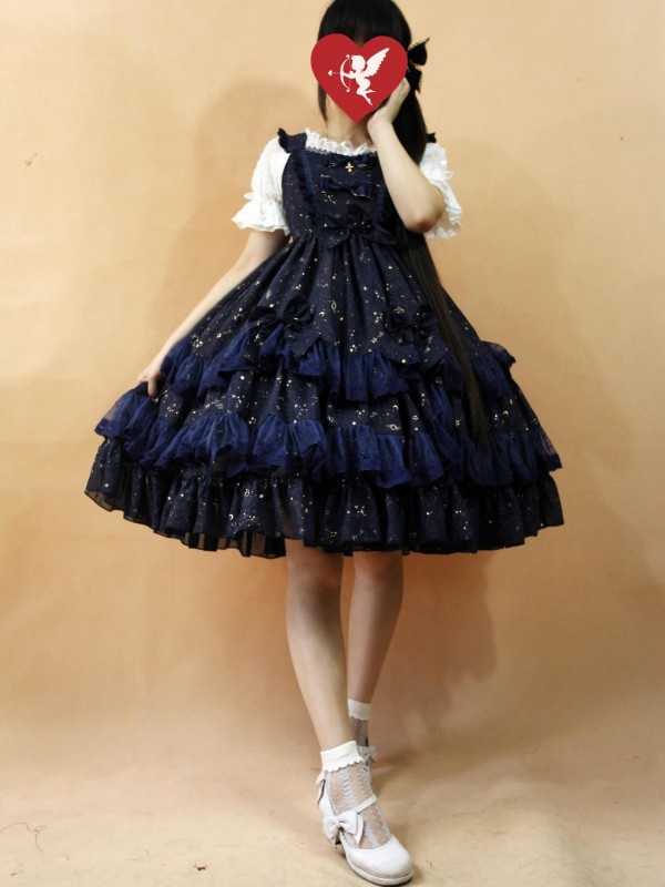 Sweet Retro Chiffon Dress JSK Multi-layered Lolita Jumperskirt Sweet Retro Chiffon Dress JSK Multi-layered Lolita Jumperskirt