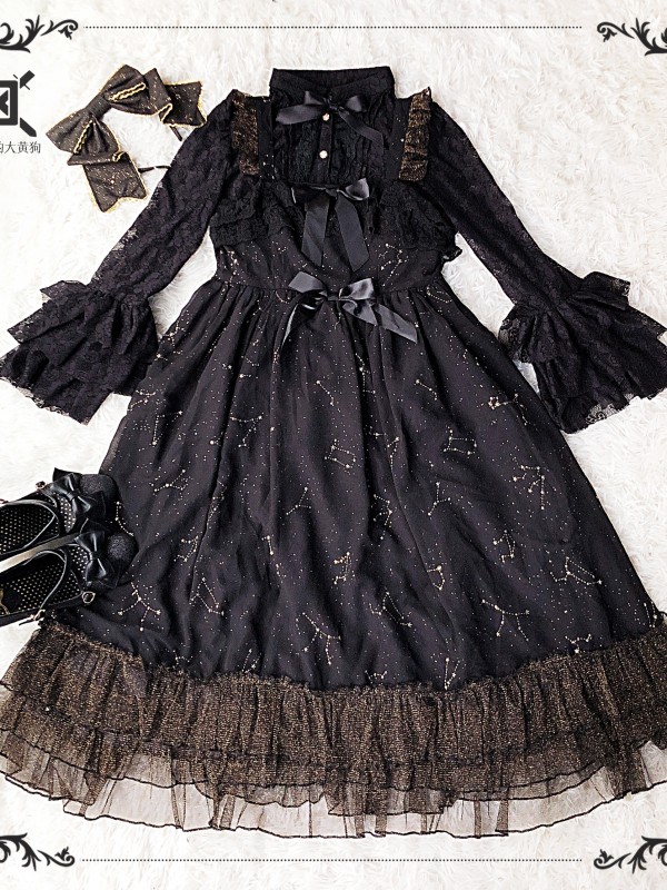 Sweet Black Wishing Stars Lolita Jumperskirt Type 3