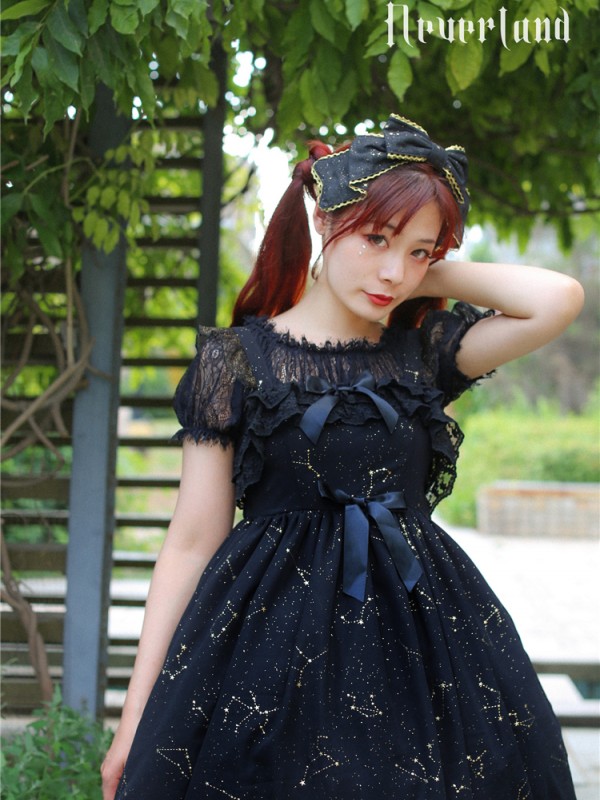 Sweet Black Wishing Stars Lolita Jumperskirt Type 3