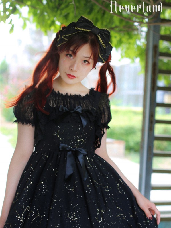 Sweet Black Wishing Stars Lolita Jumperskirt Type 3