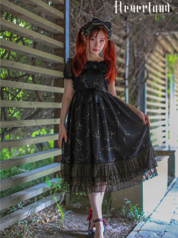 Sweet Black Wishing Stars Lolita Jumperskirt Type 3