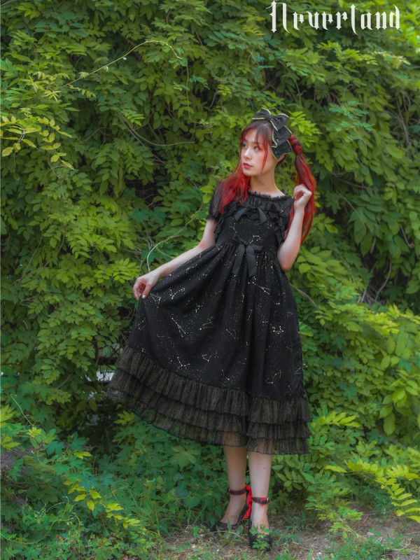 Sweet Black Wishing Stars Lolita Jumperskirt Type 3