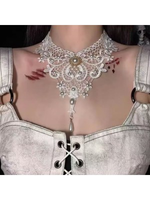 Gothic White Lace Ghost Bride Choker 