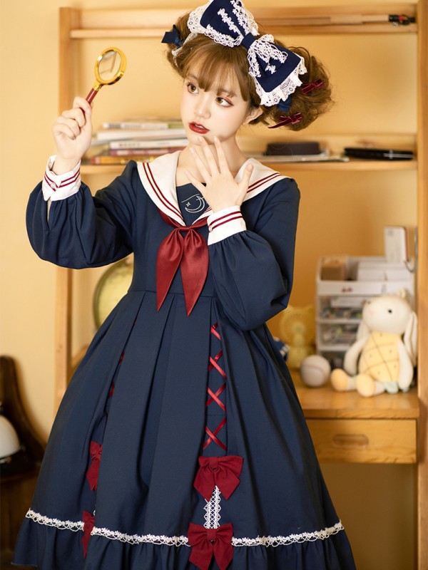 Zhijinyuan - Falling Stars Sailor Collar One-piece Zhijinyuan - Falling Stars Sailor Collar One-piece