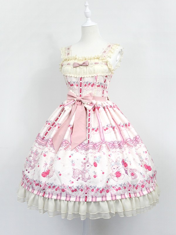 Sweet Cherry Print JSK Bow Belt Jumperskirt