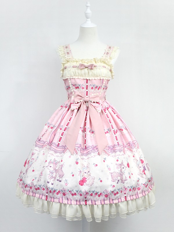 Sweet Cherry Print JSK Bow Belt Jumperskirt