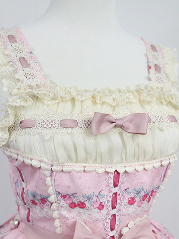 Sweet Cherry Print JSK Bow Belt Jumperskirt