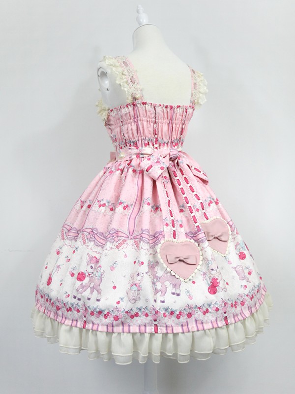 Sweet Cherry Print JSK Bow Belt Jumperskirt