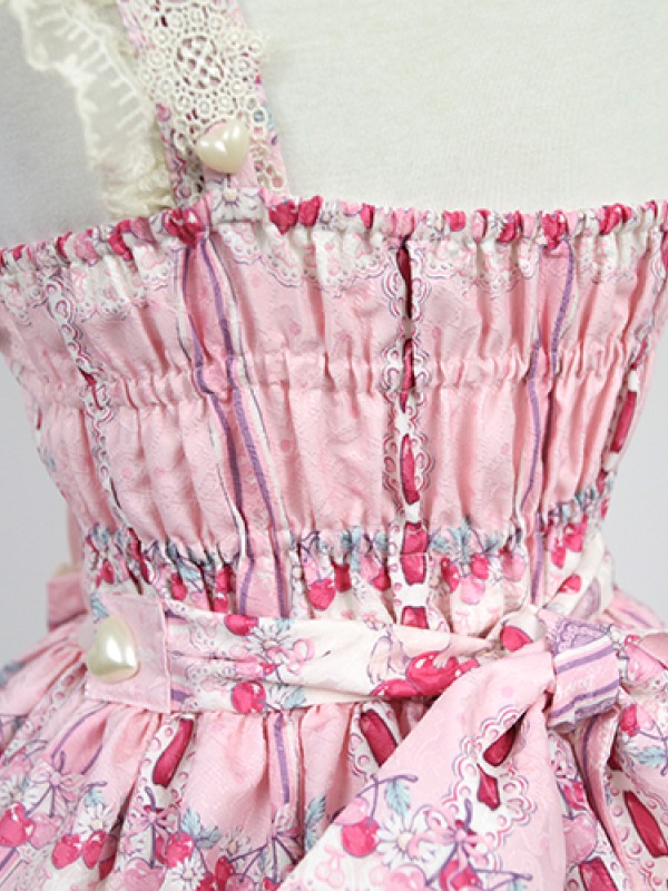 Sweet Cherry Print JSK Bow Belt Jumperskirt